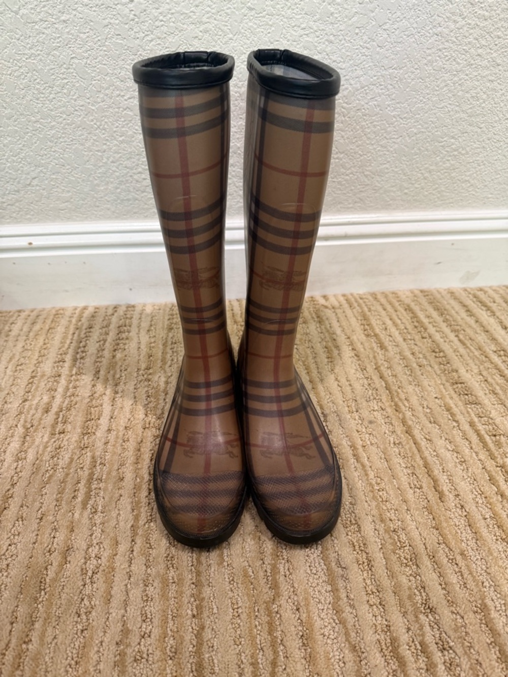 Burberry Brown Plaid Rain Boots